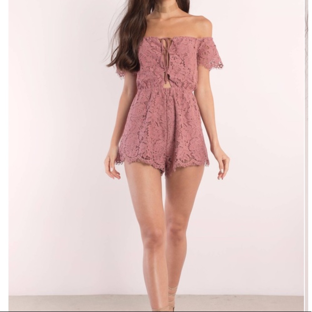 Terracotta lace romper - off the shoulder